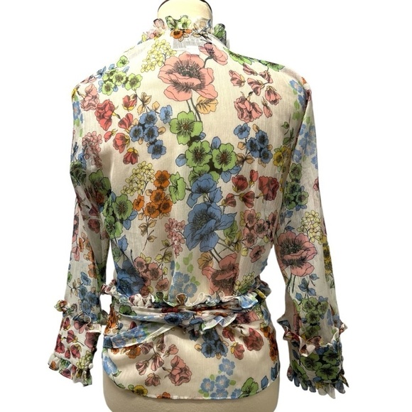 Alexis Missie Floral Sheer Long Sleeve Wrap Tie Top Women’s Small - Picture 8 of 13